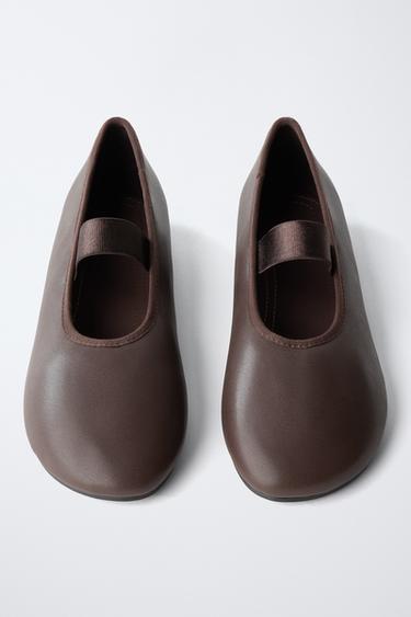 ELASTIC STRAP BALLERINA FLATS - Brown by Zara - Image 3