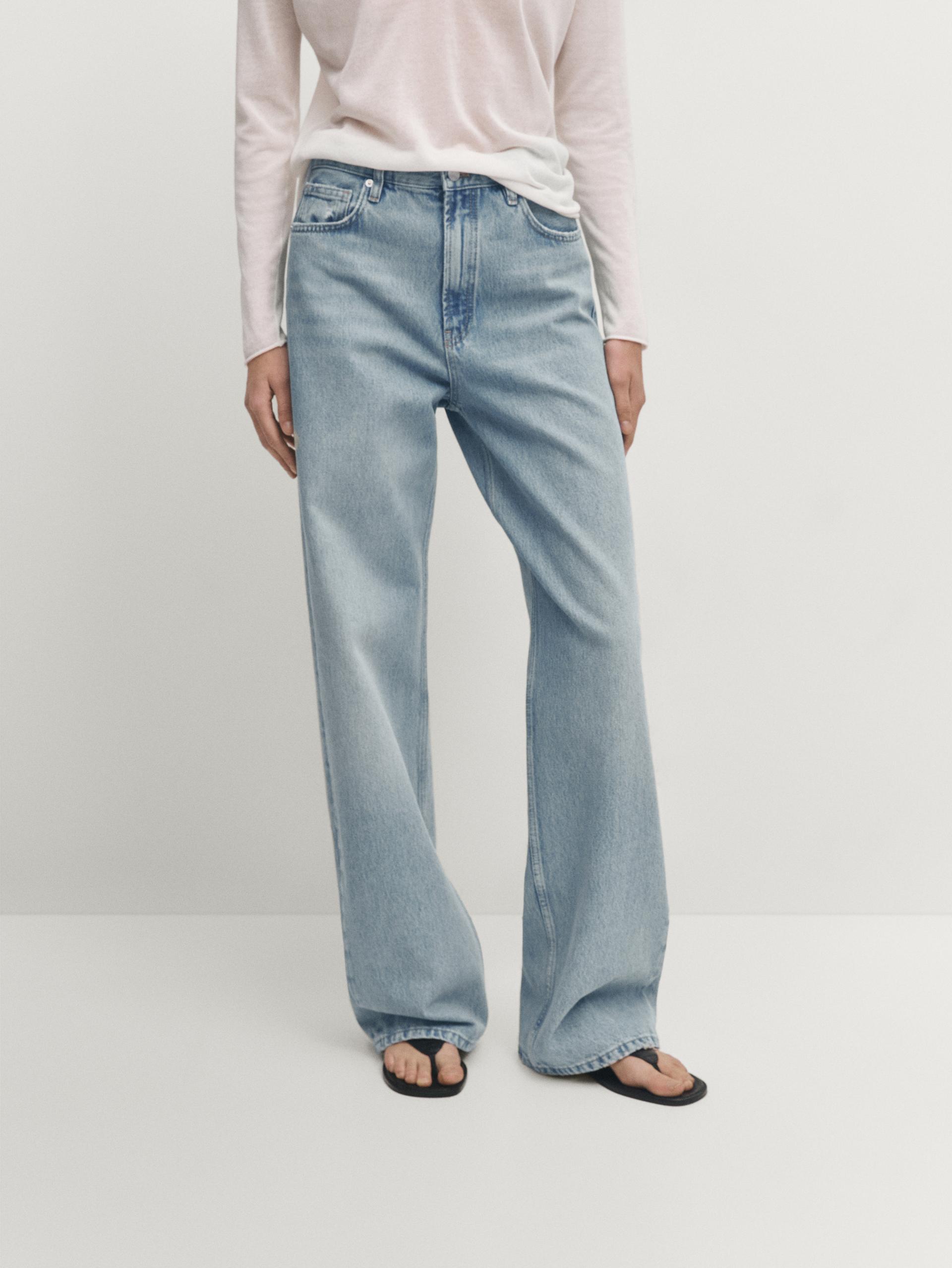 Zara womens Cutout Jeans 8 US 40 EU Pink High Rise Full Wide Leg