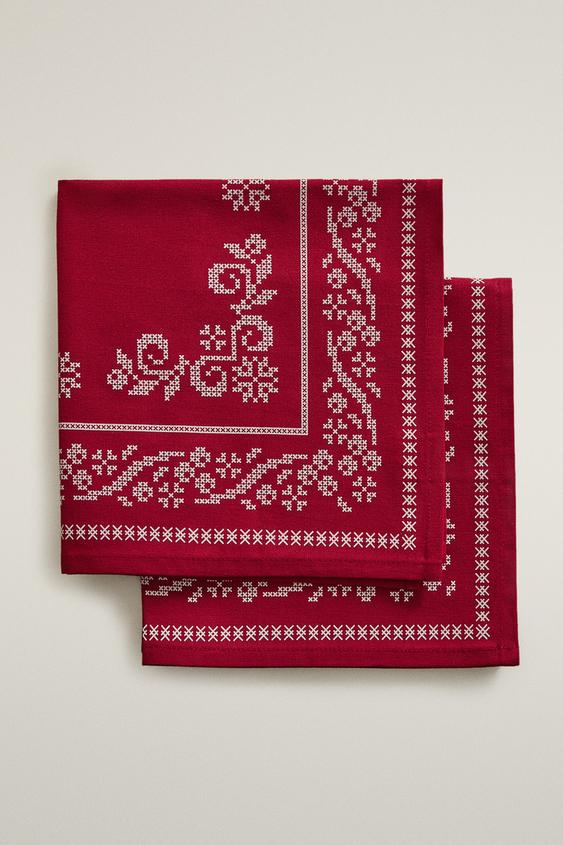Zara CHRISTMAS TRIM COTTON TABLECLOTH - Red - Image 0