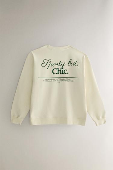 COTTON TENNIS SWEATSHIRT - Ecru / Green by Zara - Image 4