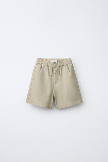 Zara LINEN AND COTTON SHORTS - Green - Image 0