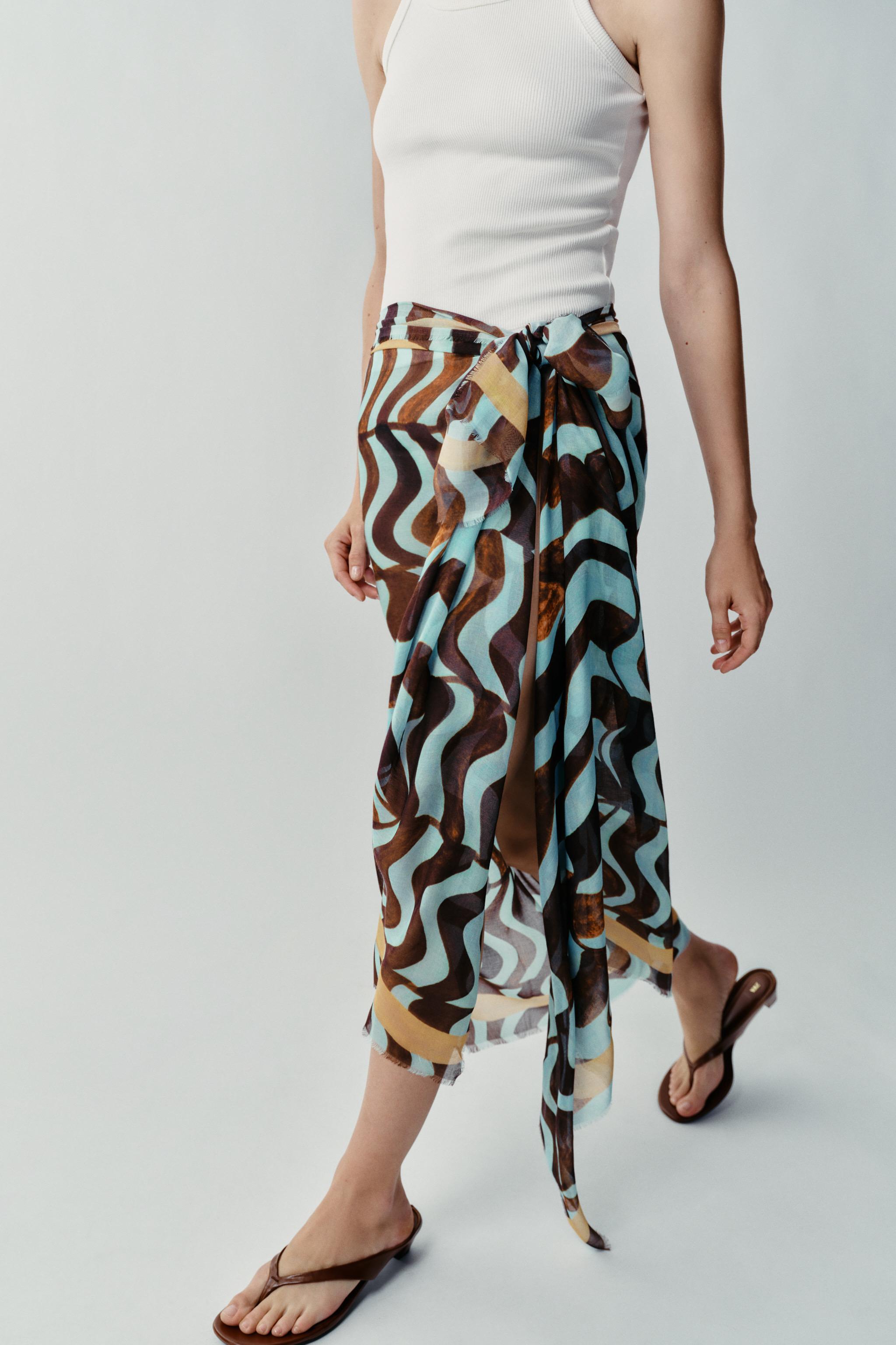 WAVY PRINT MODAL SILK SCARF — Blue