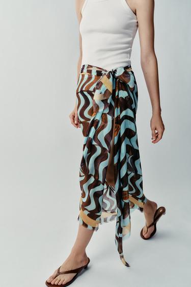 WAVY PRINT MODAL SILK SCARF — Blue 2