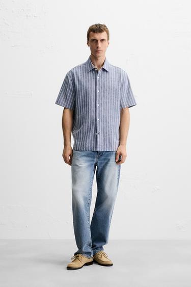 STRIPED JACQUARD SHIRT - Light blue by Zara