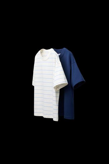 Zara TWO-PACK OF PLAIN AND STRIPED T-SHIRTS - Sky blue - Image 0