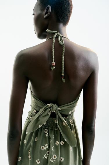 VESTIDO MIDI BORDADOS - Crudo / Verde de Zara