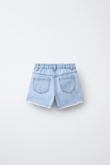 MOM FIT DENIM BERMUDA SHORTS WITH CROCHET FLOWERS - Blue by Zara - Image 1