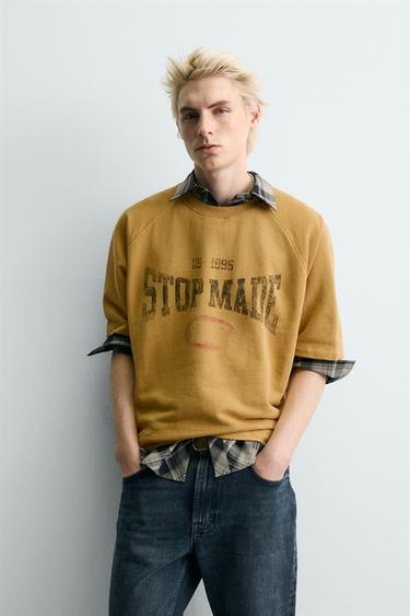 Zara WASHED CONTRAST PRINT SWEATSHIRT - Beige