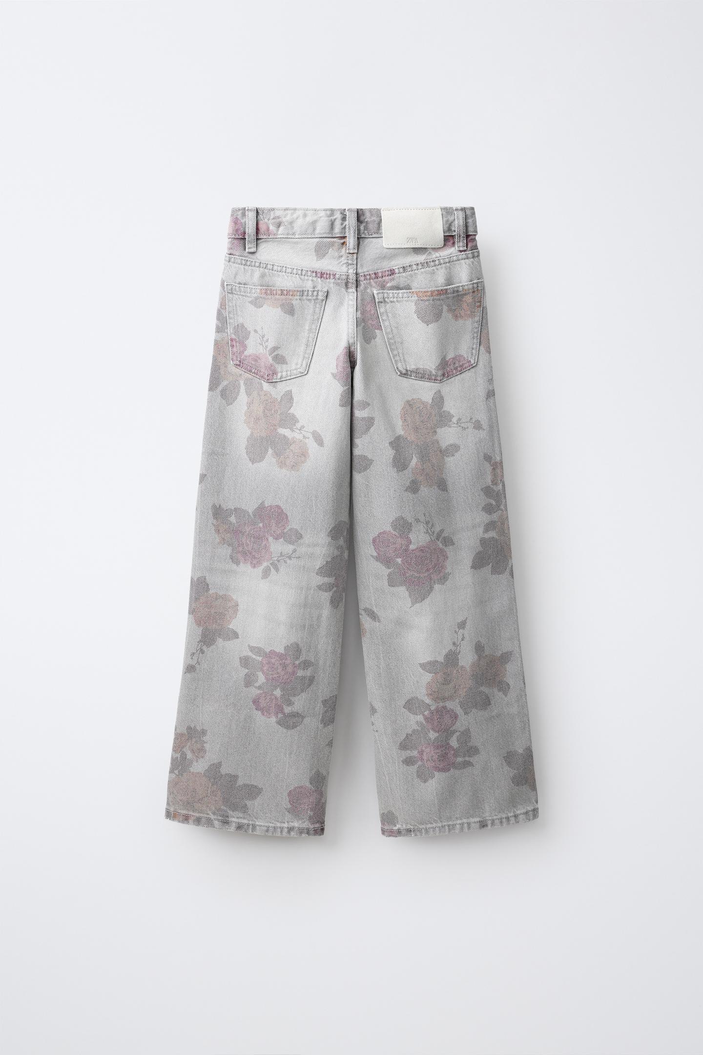Детские брюки Zara Rose-Print Wide-Leg, цвет: Серый — фото 2