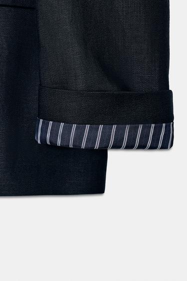 DOUBLE-BREASTED LINEN BLAZER WITH ROLLED-UP SLEEVES - Navy blue by Zara - Image 5
