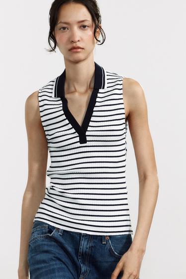 RIBBED POLO SHIRT - Navy / White by Zara - Image 1