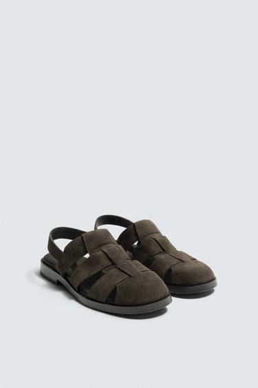 LEATHER CAGE SANDALS - Brown by Zara