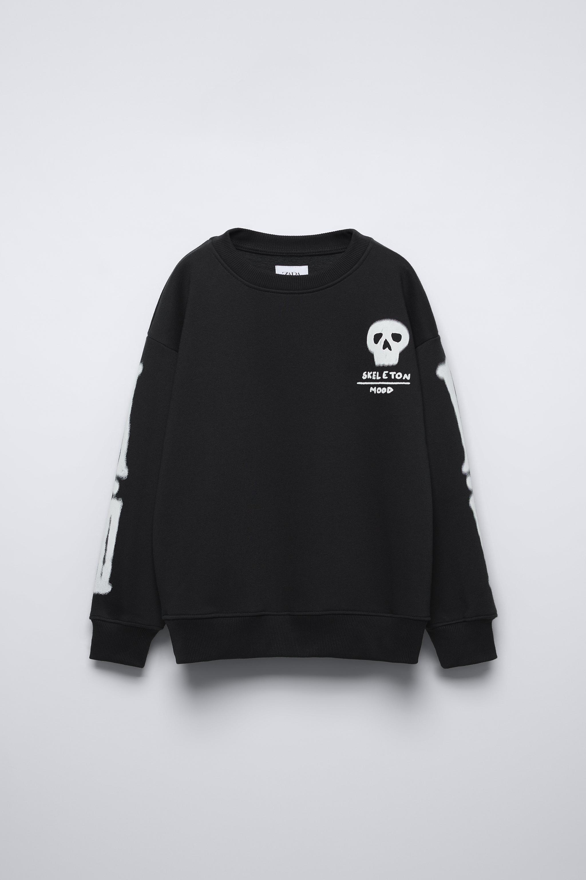 SKELETON BONES AND SKULL SWEATSHIRT Black ZARA United Kingdom