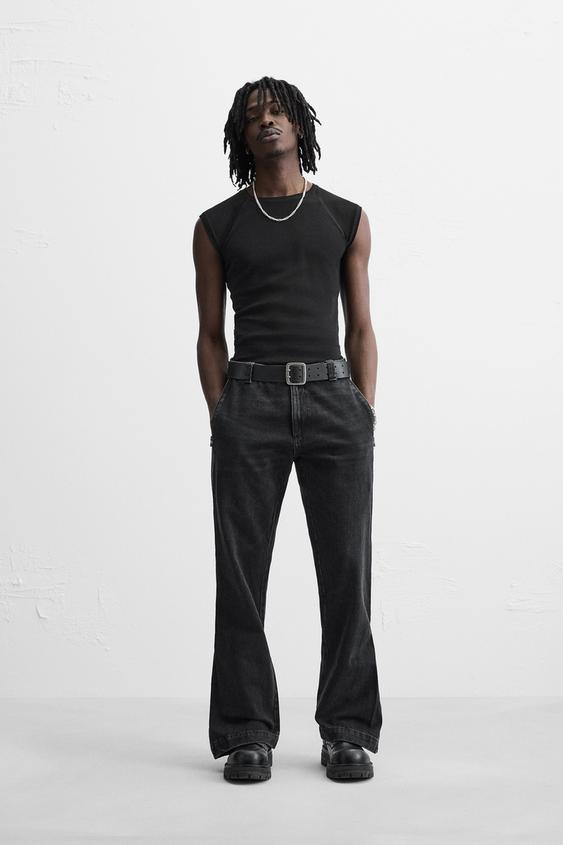 フレアフィットジーンズ サイドジッパー - カーボン | ZARA Japan / 日本