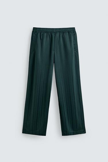 Zara STRIPED JACQUARD JOGGING PANTS - Bottle green