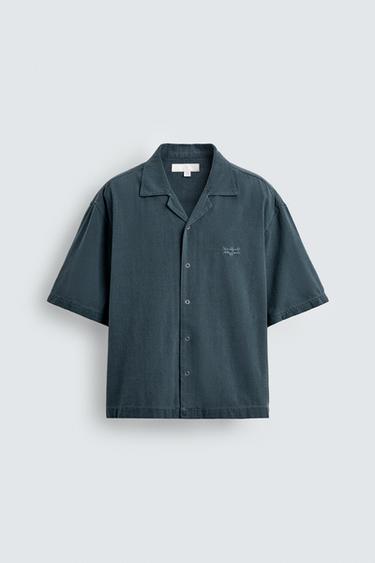 CAMISA DENIM MANGA CORTA - Petróleo de Zara