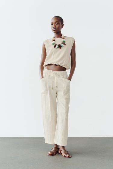 PANTALON RUSTIQUE BOUFFANT - Blanc de Zara - Image 0