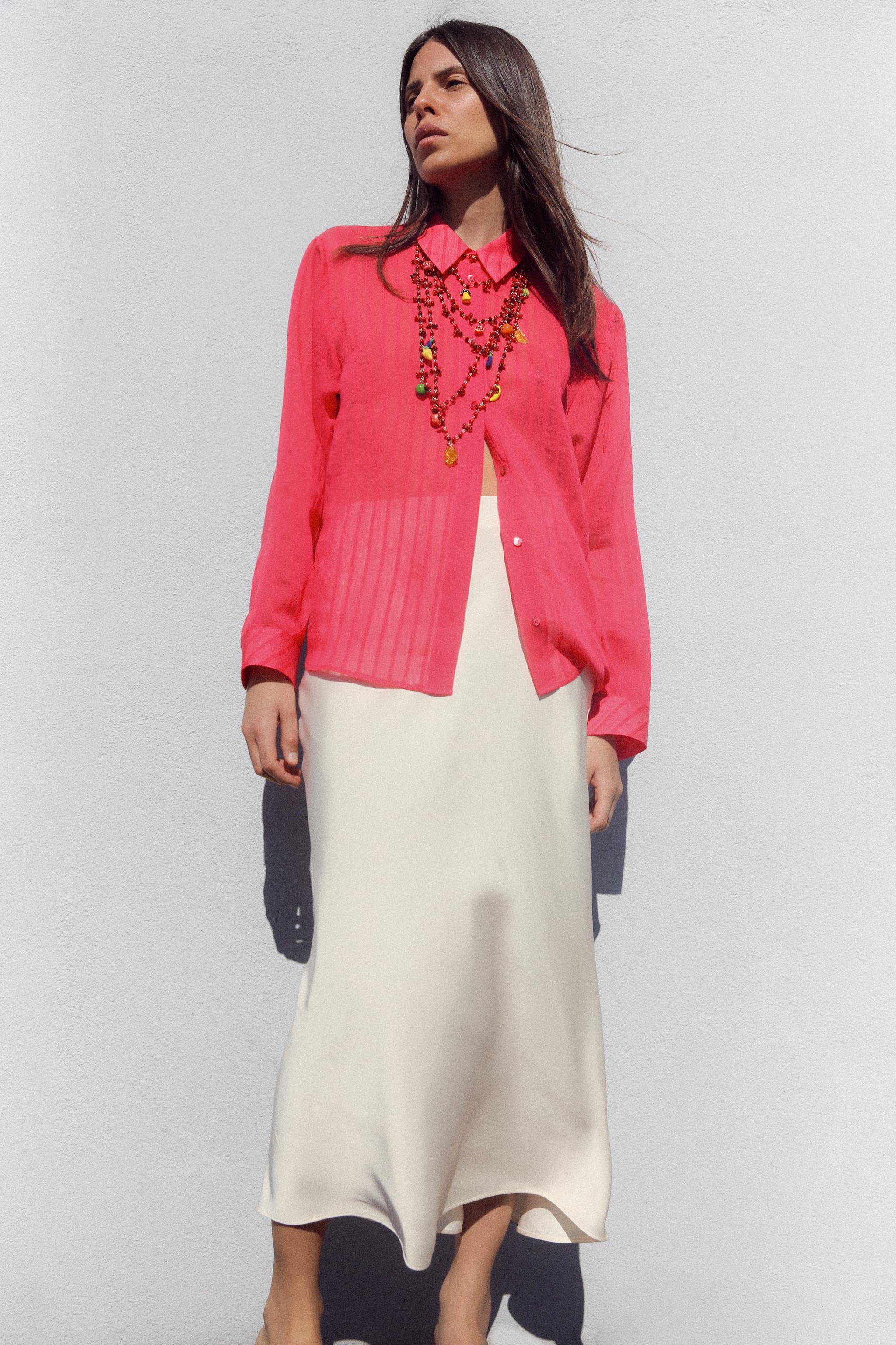 SATIN EFFECT MIDI SKIRT - Ecru | ZARA United States