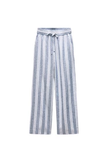 STRIPED LINEN BLEND PANTS