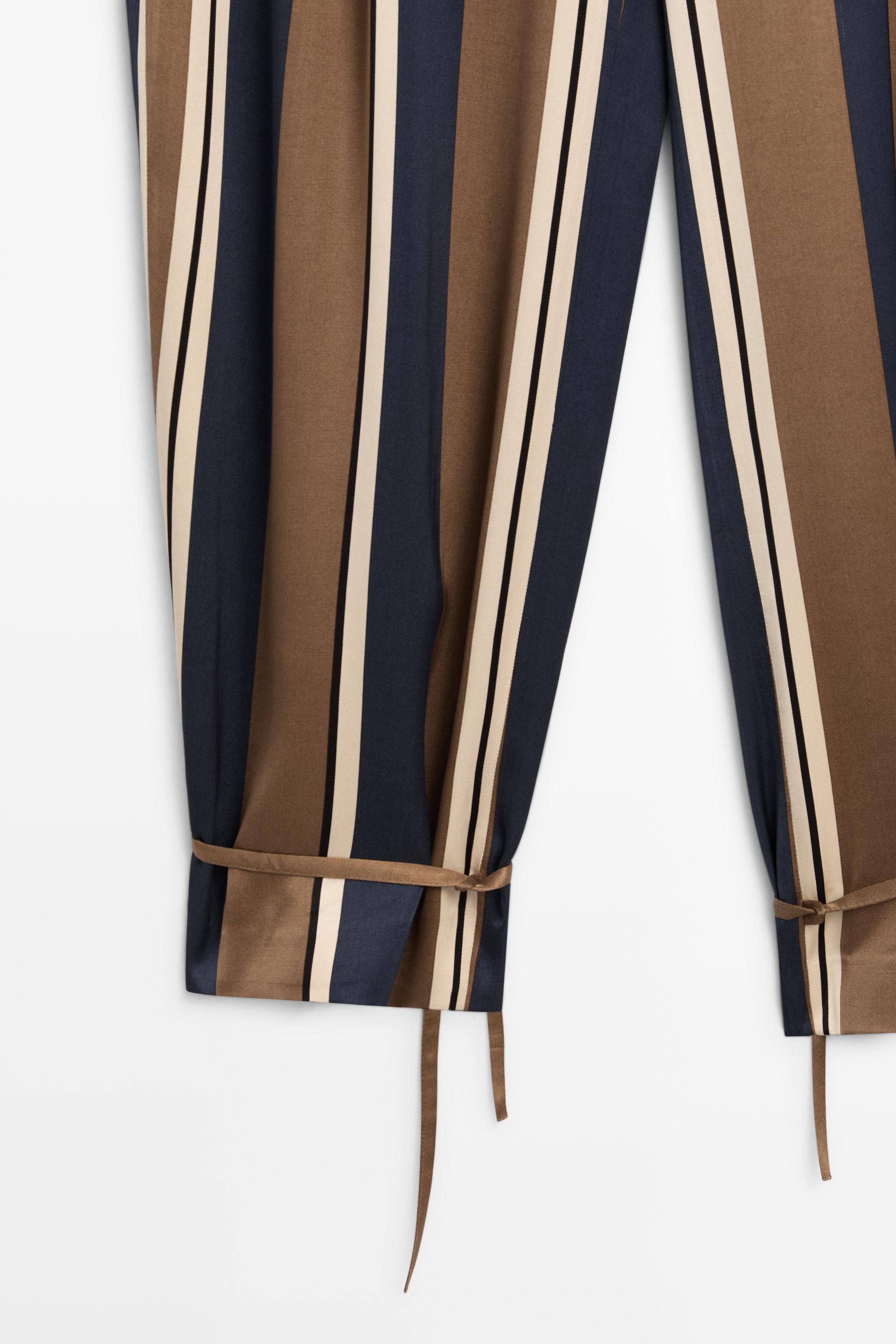 Satin pants with tie-up hem detail