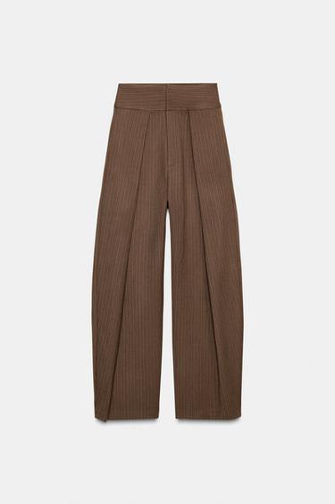 Zara PLEATED BALLOON PANTS - taupe brown
