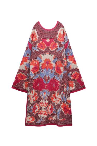 FLORAL JACQUARD KNIT TUNIC SWEATER