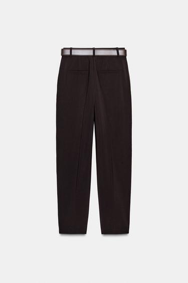 PANTALON À PINCES ET CEINTURE - Marron foncé de Zara - Image 6