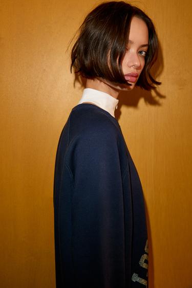 FOIL SLOGAN SWEATSHIRT - Navy blue by Zara - Image 3