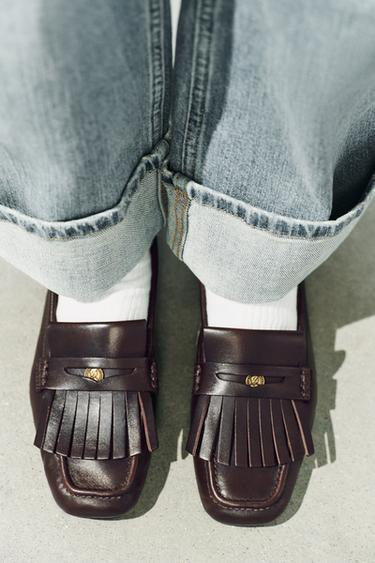 FRINGE LEATHER LOAFERS — Brown 2