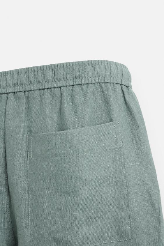 100% LINEN REGULAR FIT TROUSERS - Grey green by Zara - Image 9