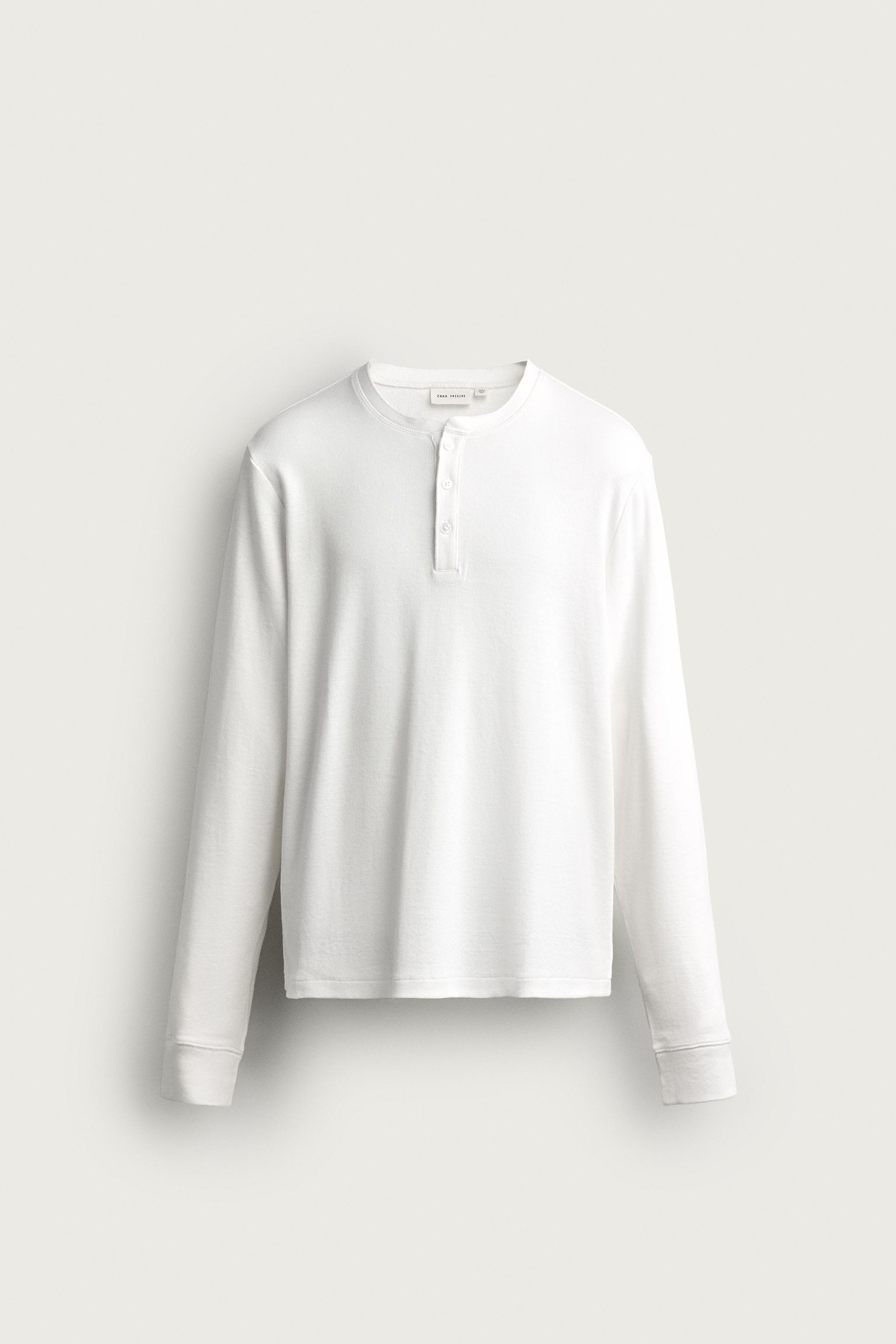COTTON-LINEN HENLEY T-SHIRT — White