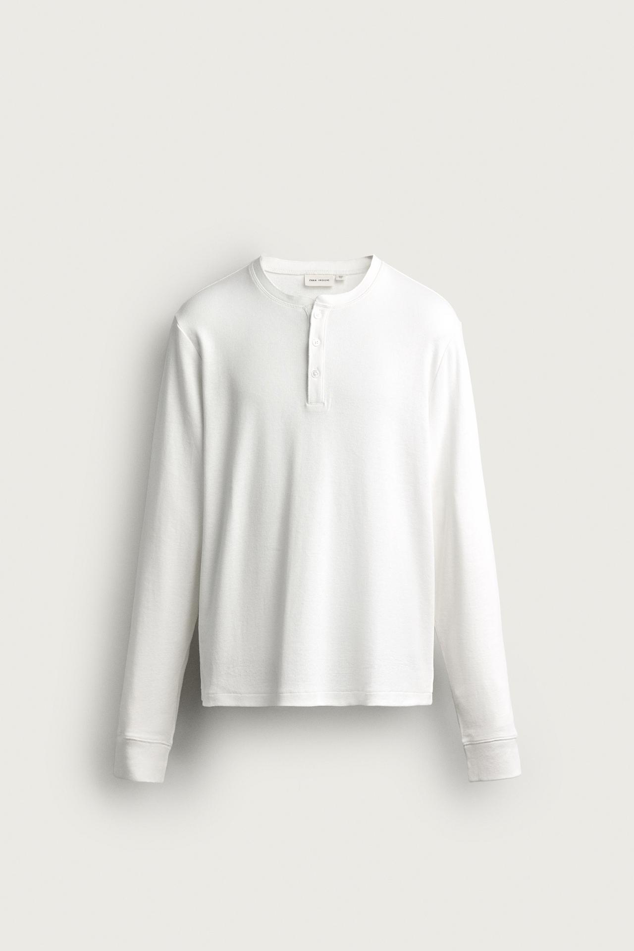 COTTON-LINEN HENLEY T-SHIRT — White