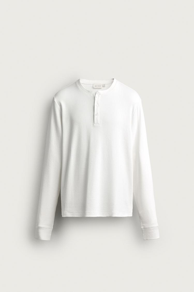 COTTON/LINEN HENLEY T-SHIRT