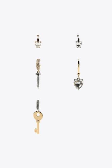 PACK OF 5 MIXED KEY AND JEWEL EARRINGS - Golden by Zara