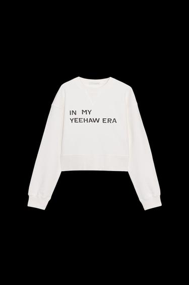 Zara TEXT CROP SWEATSHIRT - Ecru - Image 0