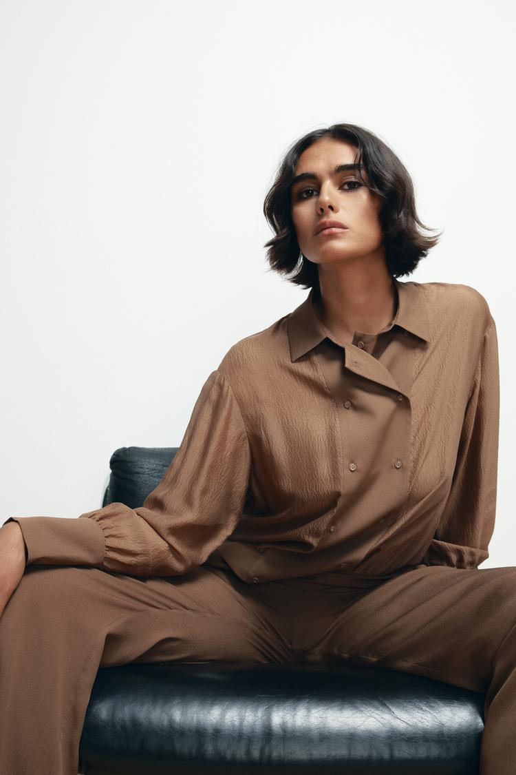CAMICIA IN SETA 100% DOPPIOPETTO Marrone ZARA Italia Italy