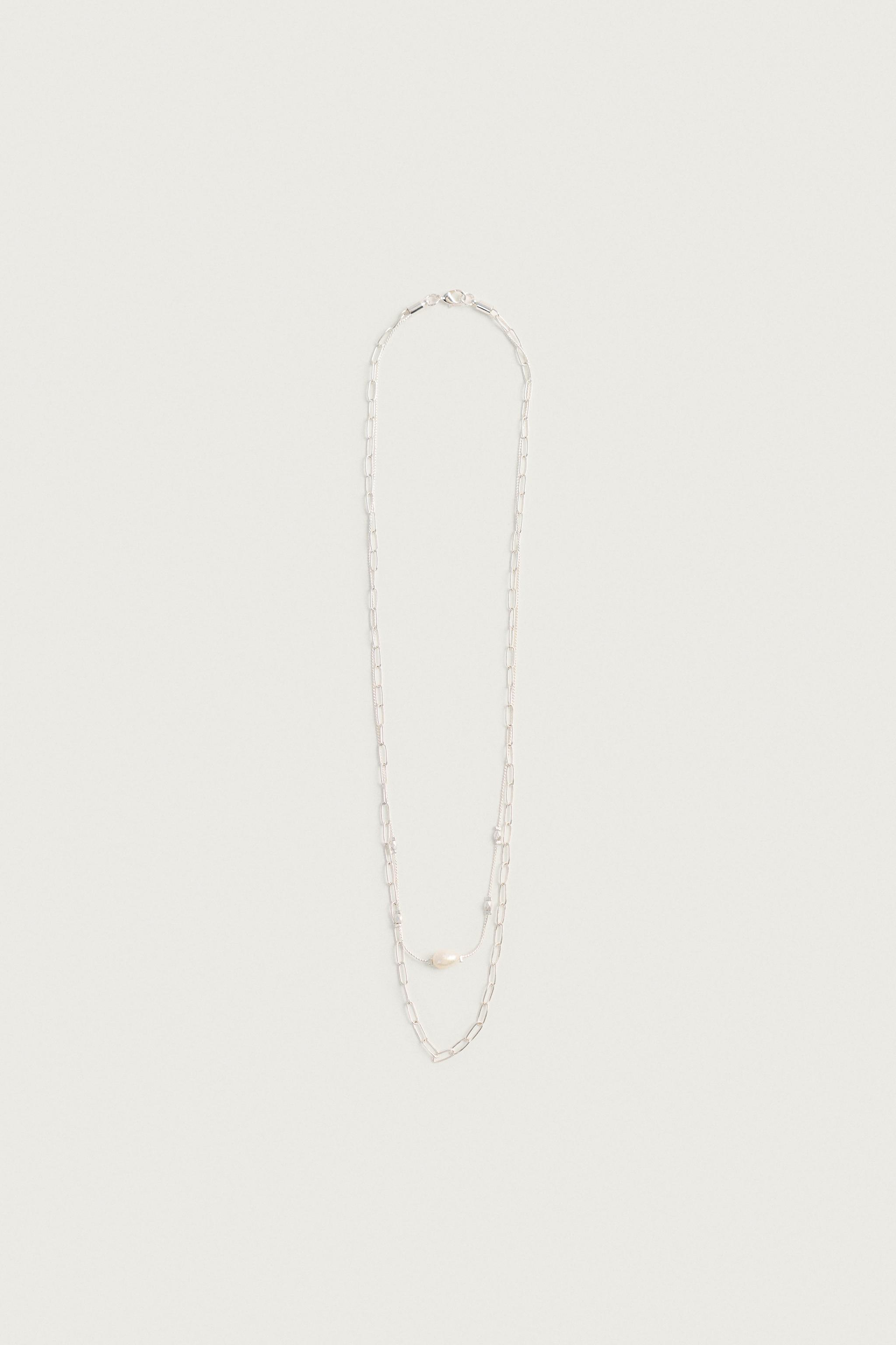 2-PACK COMBINED PEARL NECKLACES — Silver