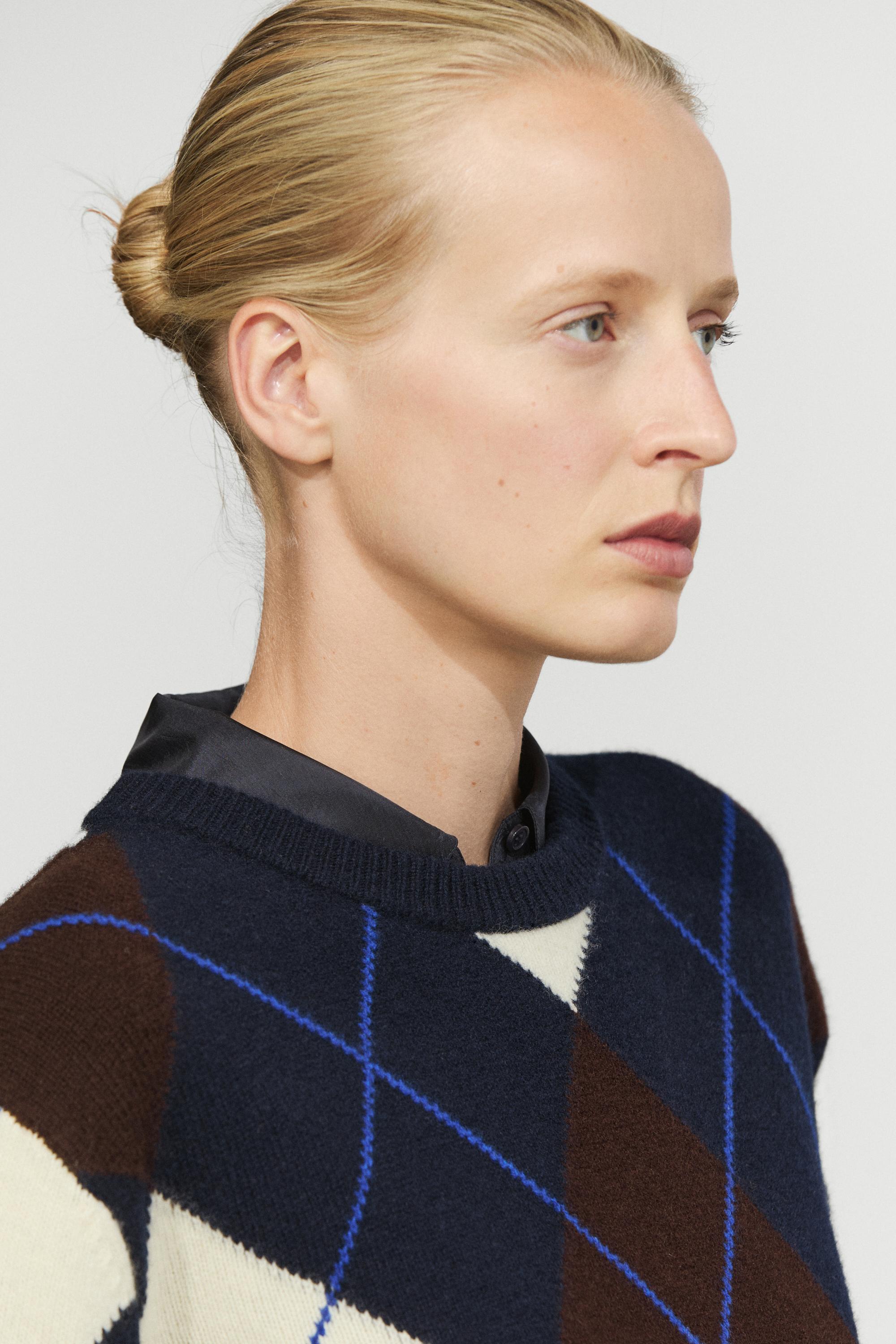 Pull en maille 100 % laine à motif losanges