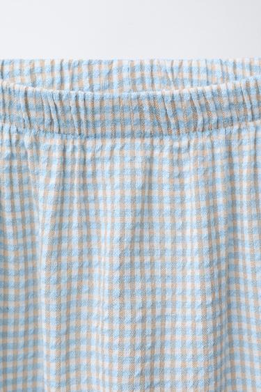 PANTALON TEXTURÉ À CARREAUX - Sable / Bleu de Zara - Image 2