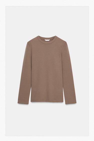 CAMISETA MANGA LARGA INTERLOCK - Visón de Zara