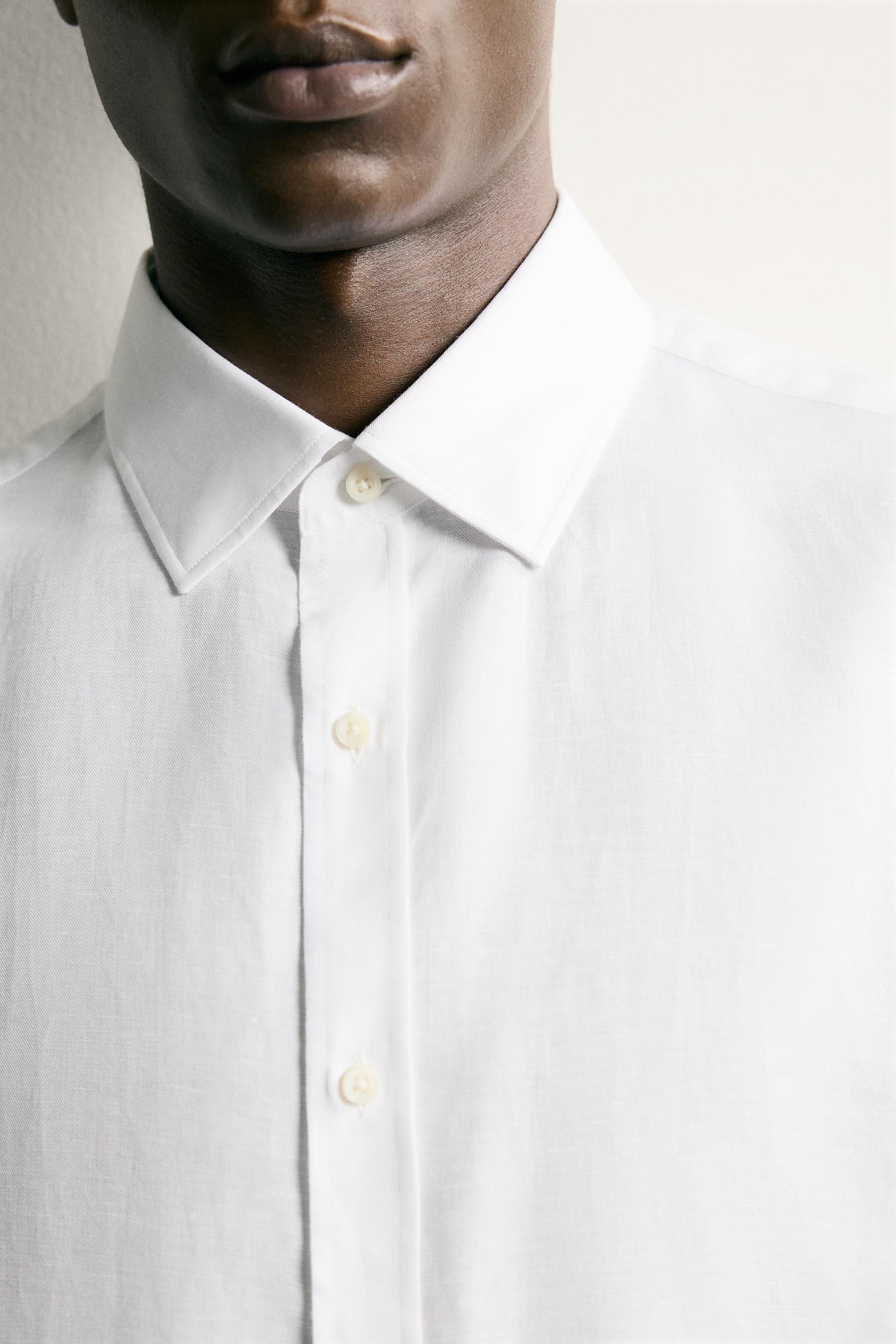 Мужские рубашки Zara COTTON-LINEN REGULAR FIT SHIRT — фото 5