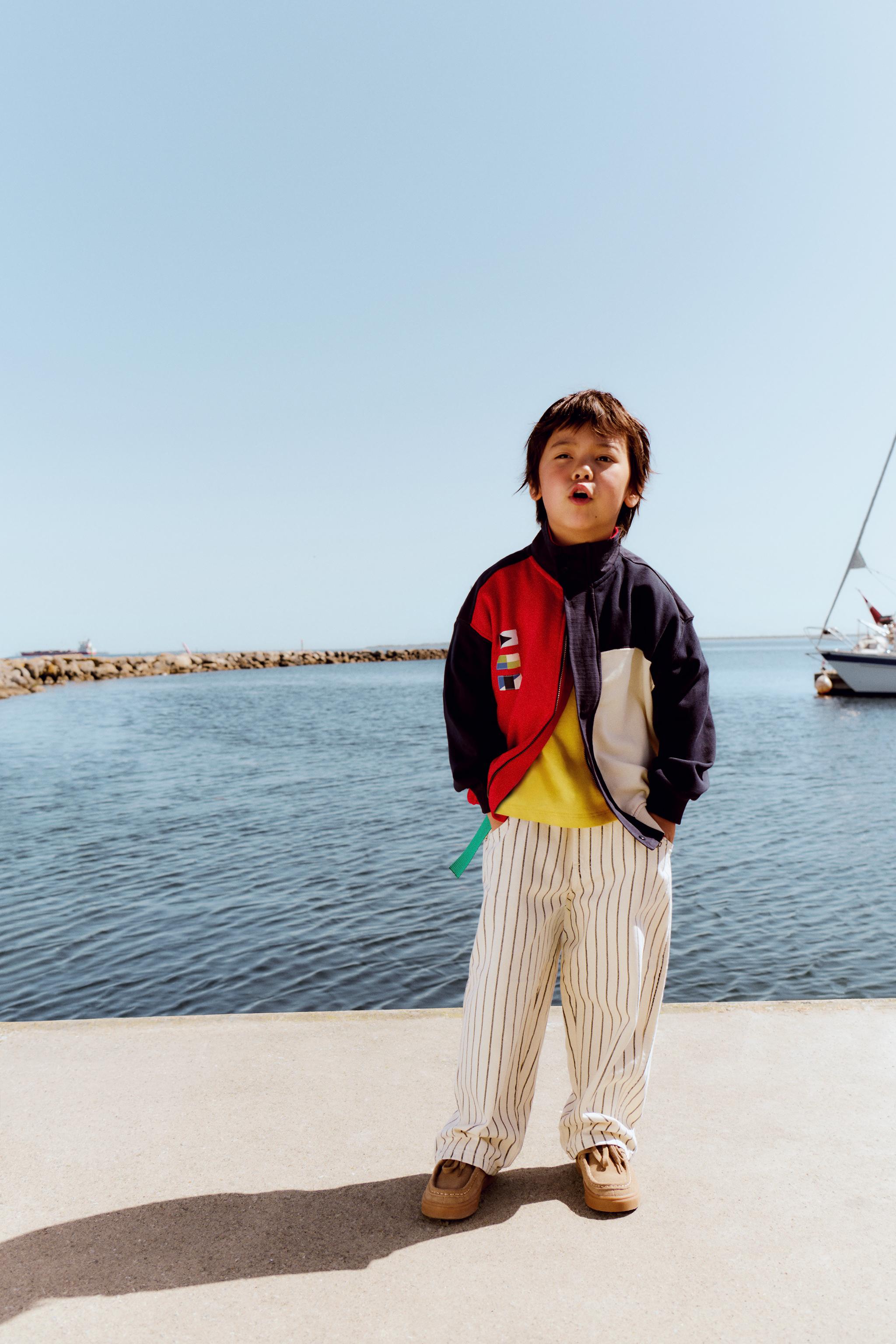 STRIPED BAGGY JEANS — Ecru / Navy