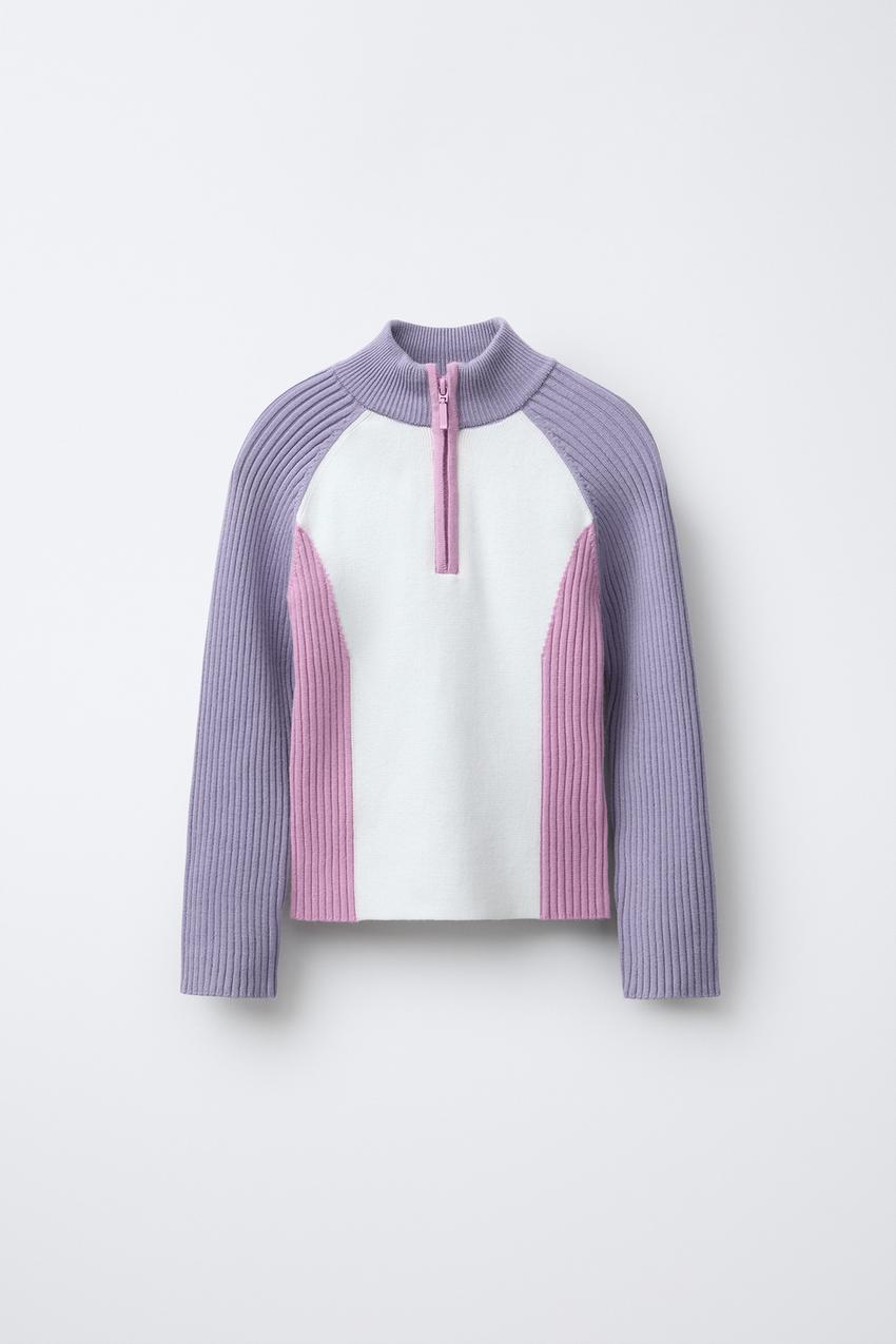 Pull Fille Zara Gris/Bleu Colorblock – 7 Ans – Mélange Acrylique – Occasion