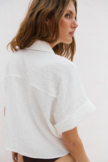 SHORT SLEEVE WRAP SHIRT - White by Zara - Image 5