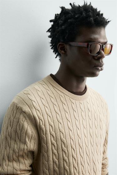 CABLE-KNIT COTTON BLEND JUMPER - Beige marl by Zara - Image 4