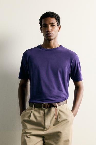 Zara REGULAR FIT WASHED T-SHIRT - Violet