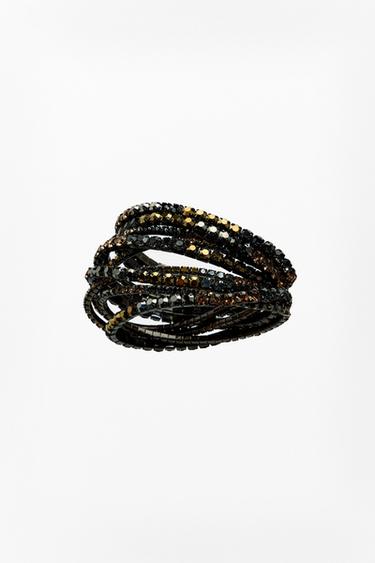 PACK OF ELASTIC BRACELETS WITH JEWELS - Aged gold by Zara