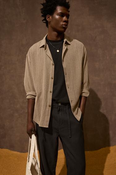 LINEN BLEND TROUSERS - Black by Zara