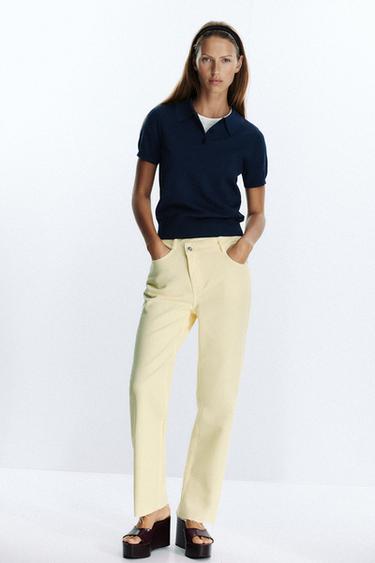 Zara Z.09 STRAIGHT ANKLE HIGH WAIST CROSSOVER WAIST JEANS - Yellow - Image 0