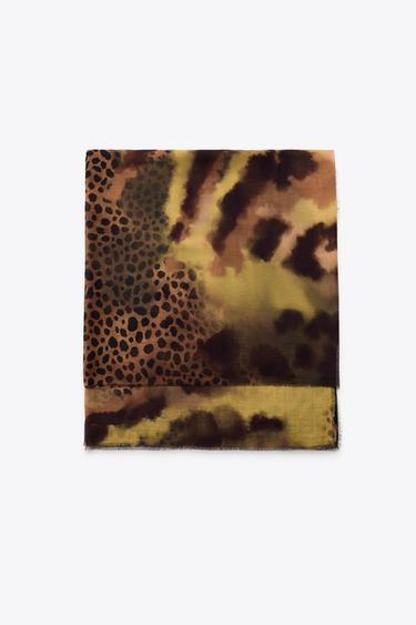 ANIMAL PRINT MODAL SILK SCARF - Leopard by Zara